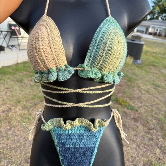 Daj Hooked It Swim Handmade Green Crochet Bikini Set Poshmark
